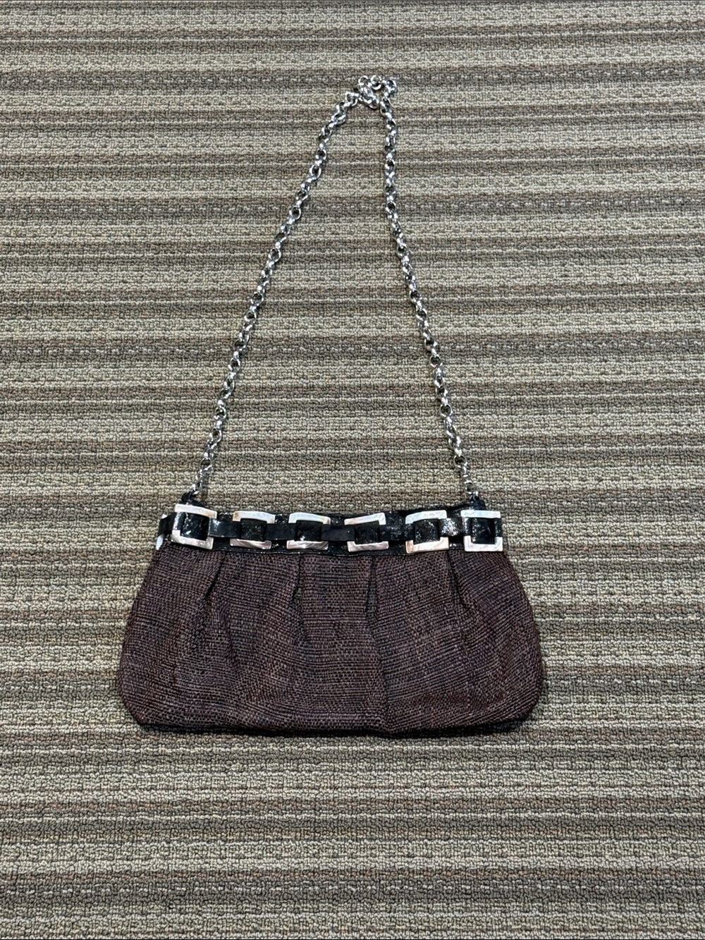 Brown Woven Chain-Handle Evening Bag